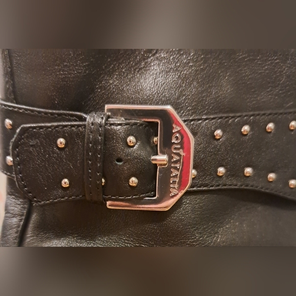 Aquatalia Prisca Black Italian Calf Leather Moto Goth Stud Heel Boot Shoe SZ 9M - Picture 7 of 11